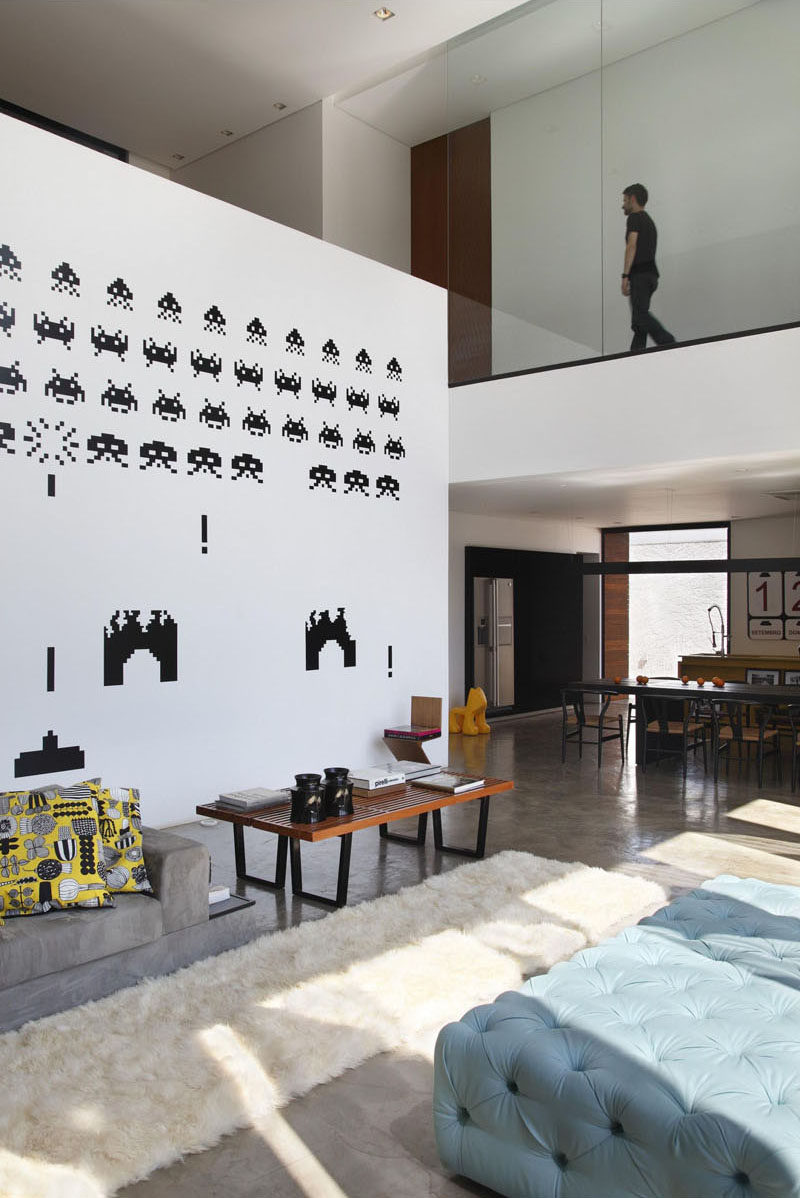 This home has a Space Invaders mural as a painted feature wall.