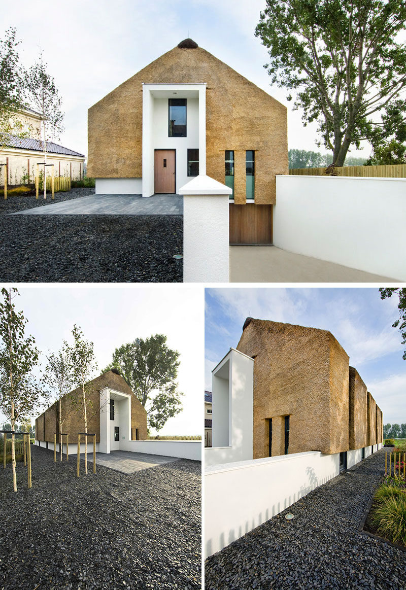 12 Examples Of Modern Houses And Buildings That Have A Thatched Roof // The roof and walls of this family home in the Netherlands uses tightly packed thatch and white plaster to create a look that has both traditional and modern elements.