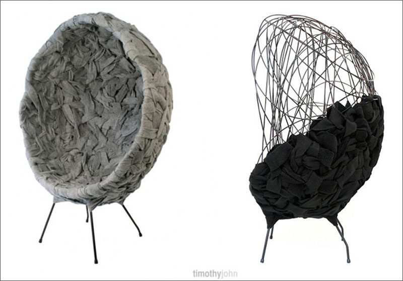 Furniture Ideas - 28 Accent Chairs For A Dramatic Living Room // Strips of felt have been twisted and woven through the metal frame to create a unique looking, functional chair.