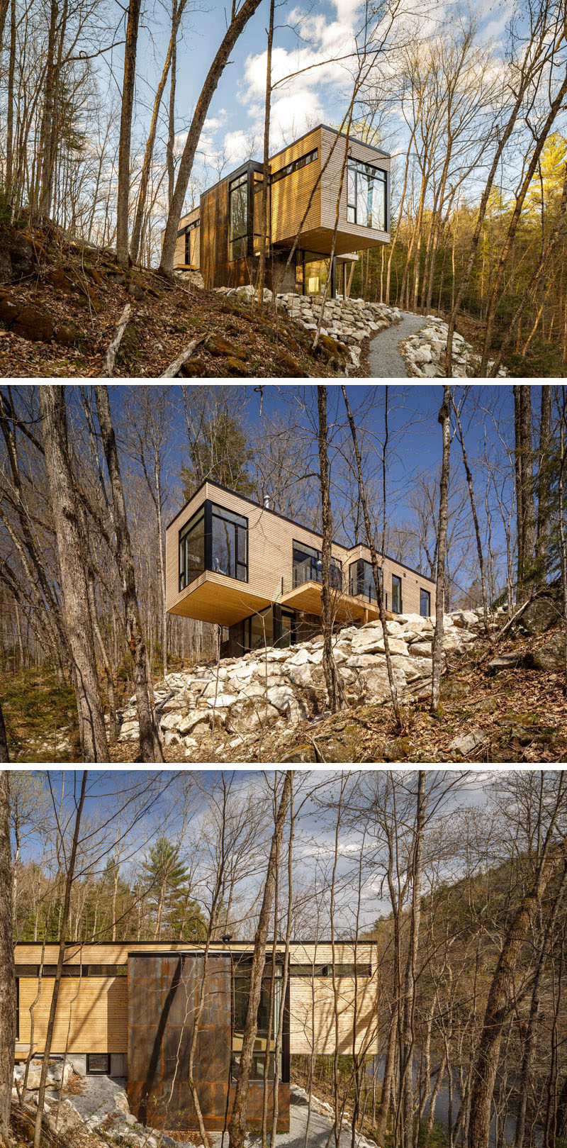 18 Modern House In The Forest // The trees of the forest around this house help filter the natural light that streams into the home. #ModernHouse #ModernArchitecture #HouseInForest #HouseDesign