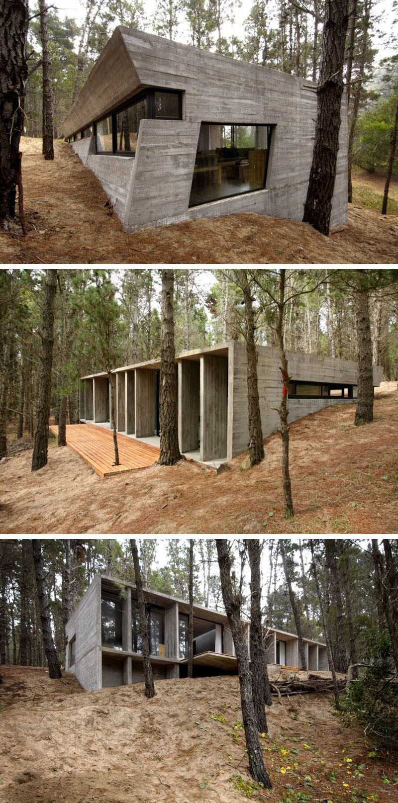 18 Modern House In The Forest // This concrete house contrasts the natural elements of the forest that surround it. #ModernHouse #ModernArchitecture #HouseInForest #HouseDesign