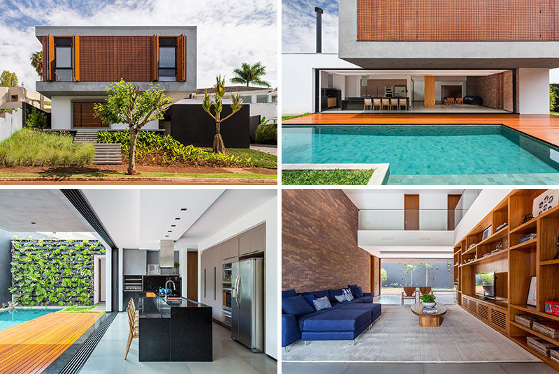 The Kitchen In This Modern House Is Completely Open To The Pool