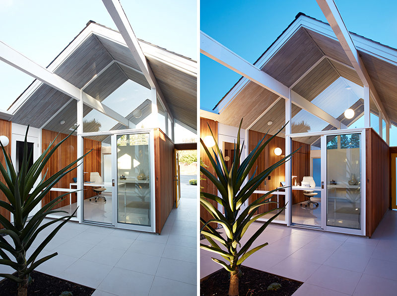 This renovated mid century modern house has a separate home office that's full of natural light.