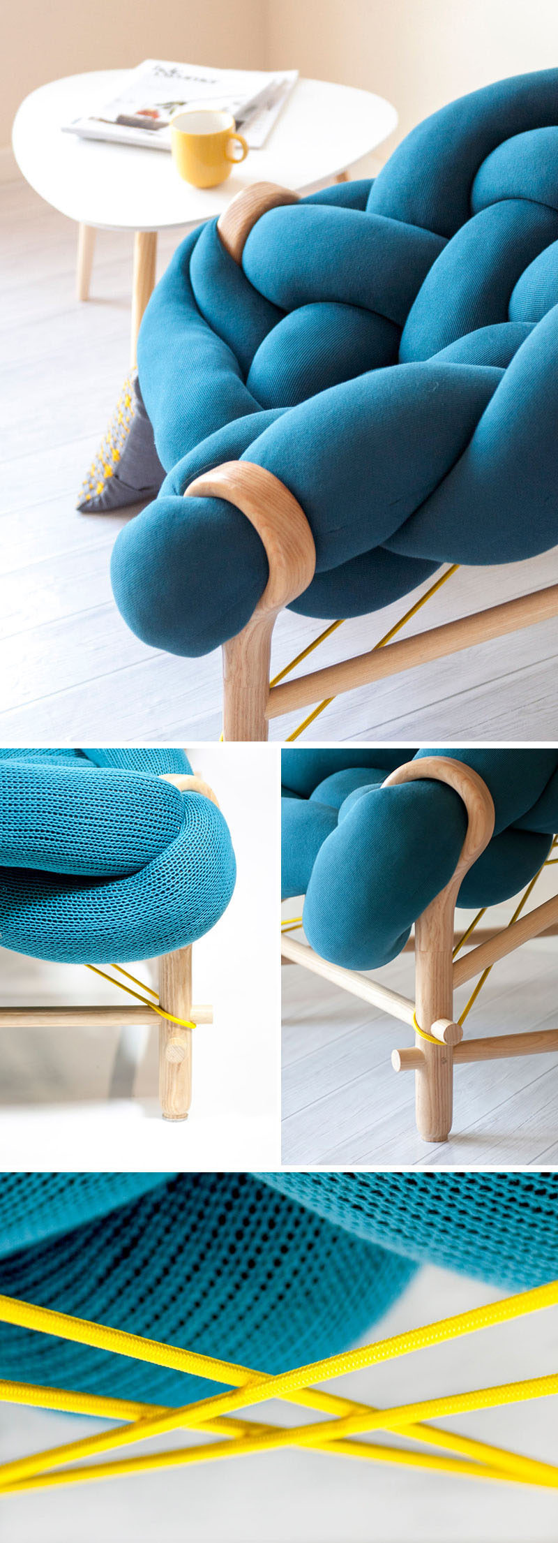 The design of this chair combines traditional techniques like weaving with modern day design to create playful and bold designs.