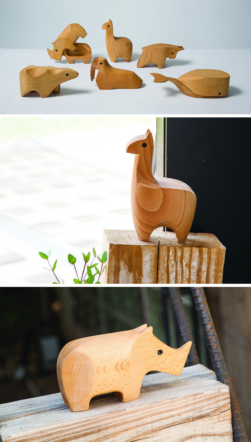 18 Decorative Animal Objects That Blur The Line Between Toys And Decor // These simple wooden animals are also tiny boxes just large enough to hold a small object or special treasure.