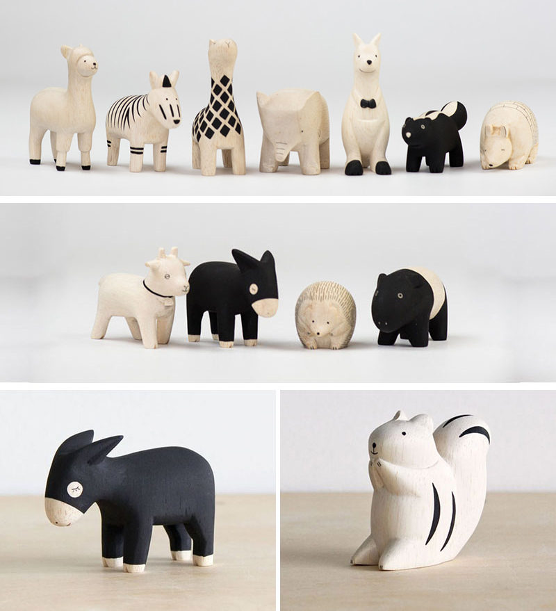 18 Decorative Animal Objects That Blur The Line Between Toys And Decor // These animals are carved from light wood and detailed only with black paint to keep the design simple and timeless.