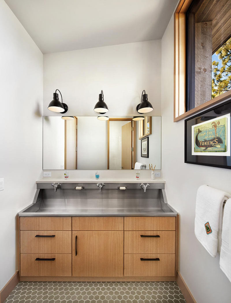 Bathroom Design Idea - Extra Large Sinks Or Trough Sinks (20 Pictures) // The extra long design of this trough sink lets three people use it at once and makes it easy to wipe down when it's time for a clean.