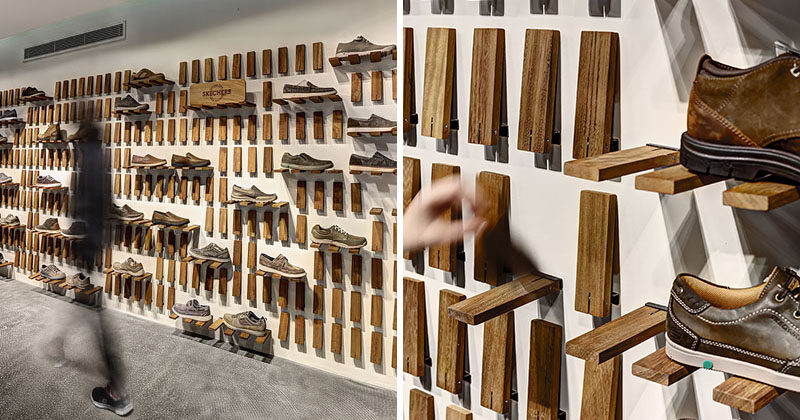 Storage Idea - Flip Down Wall Shelf // Instead of having regular shelves, the designers created a system where each individual piece of wood can be flipped down to create a shelf.