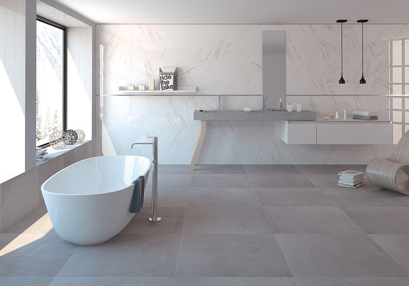 Bathroom Tile Idea - Use Large Tiles On The Floor And Walls (18 Pictures)