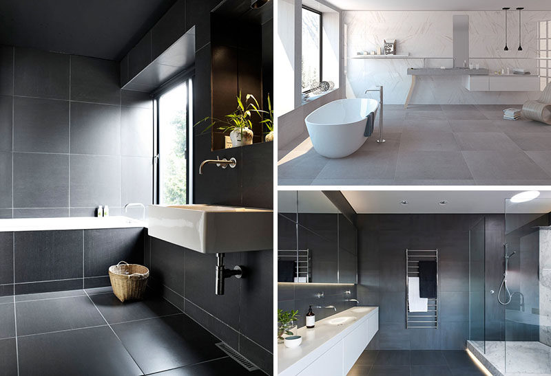 Bathroom Tile Idea Use Large Tiles On, Dark Grey Tiles Small Bathroom