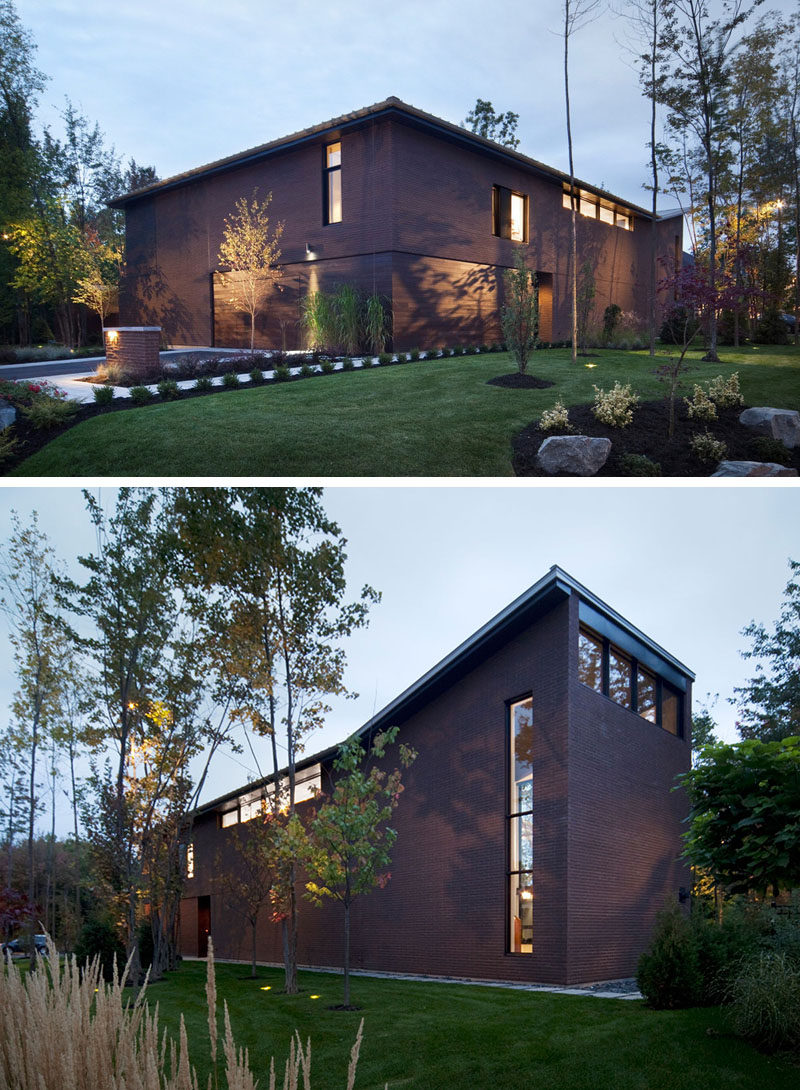 The clay bricks and cedar paneling on the exterior of this family home were both sourced directly from the area.