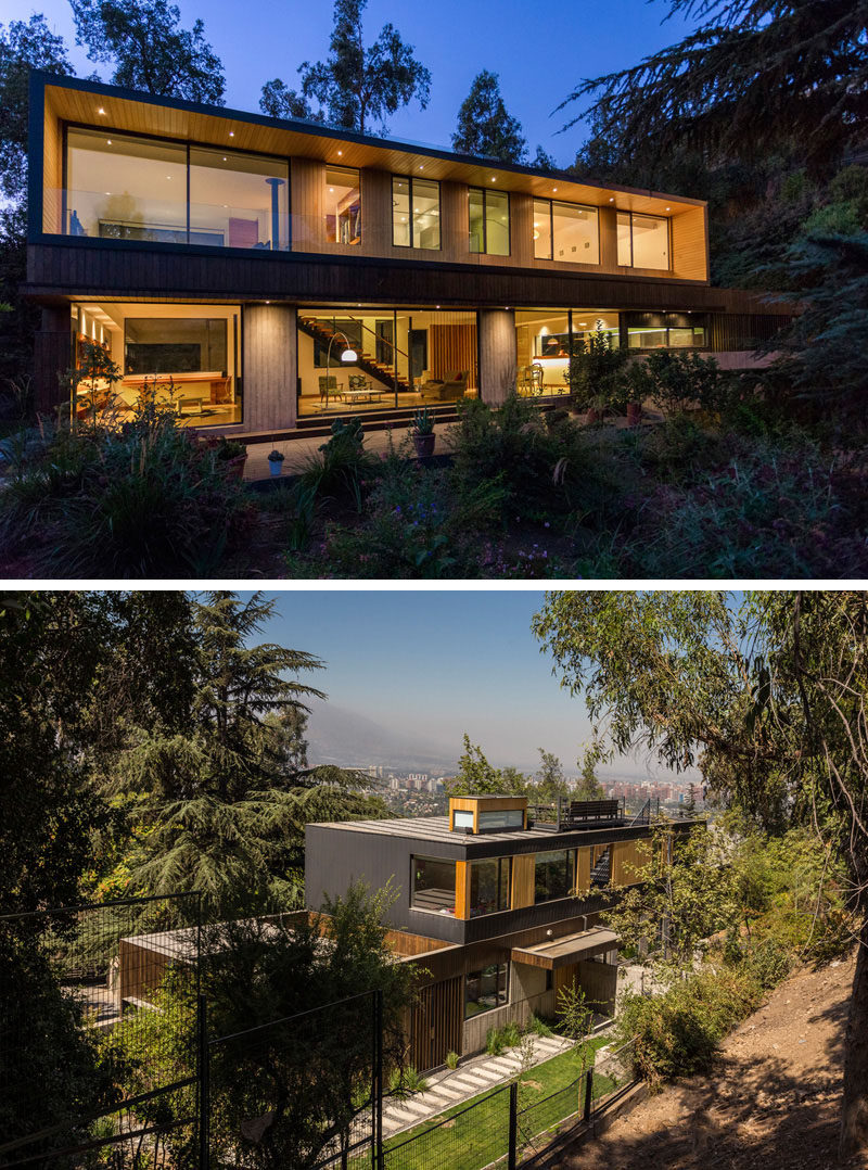 18 Modern House In The Forest // This family house might be surrounded by the hillside forest but it also has beautiful views of the city below. #ModernHouse #ModernArchitecture #HouseInForest #HouseDesign