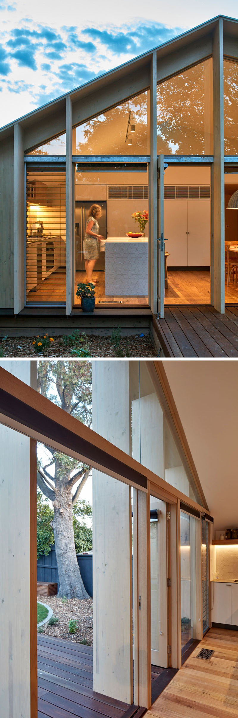 Laminated timber fins on the exterior of this Australian house extension provide structure, a finished surface and shade the interior from the sun.