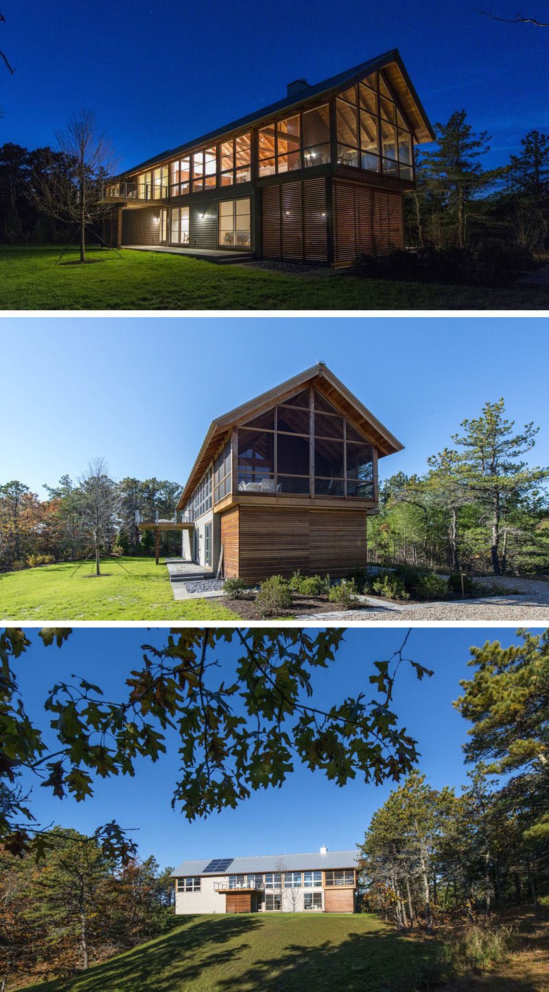 18 Modern House In The Forest // Lots of natural light streams through the windows of this large cabin surrounded by woodland. #ModernHouse #ModernArchitecture #HouseInForest #HouseDesign