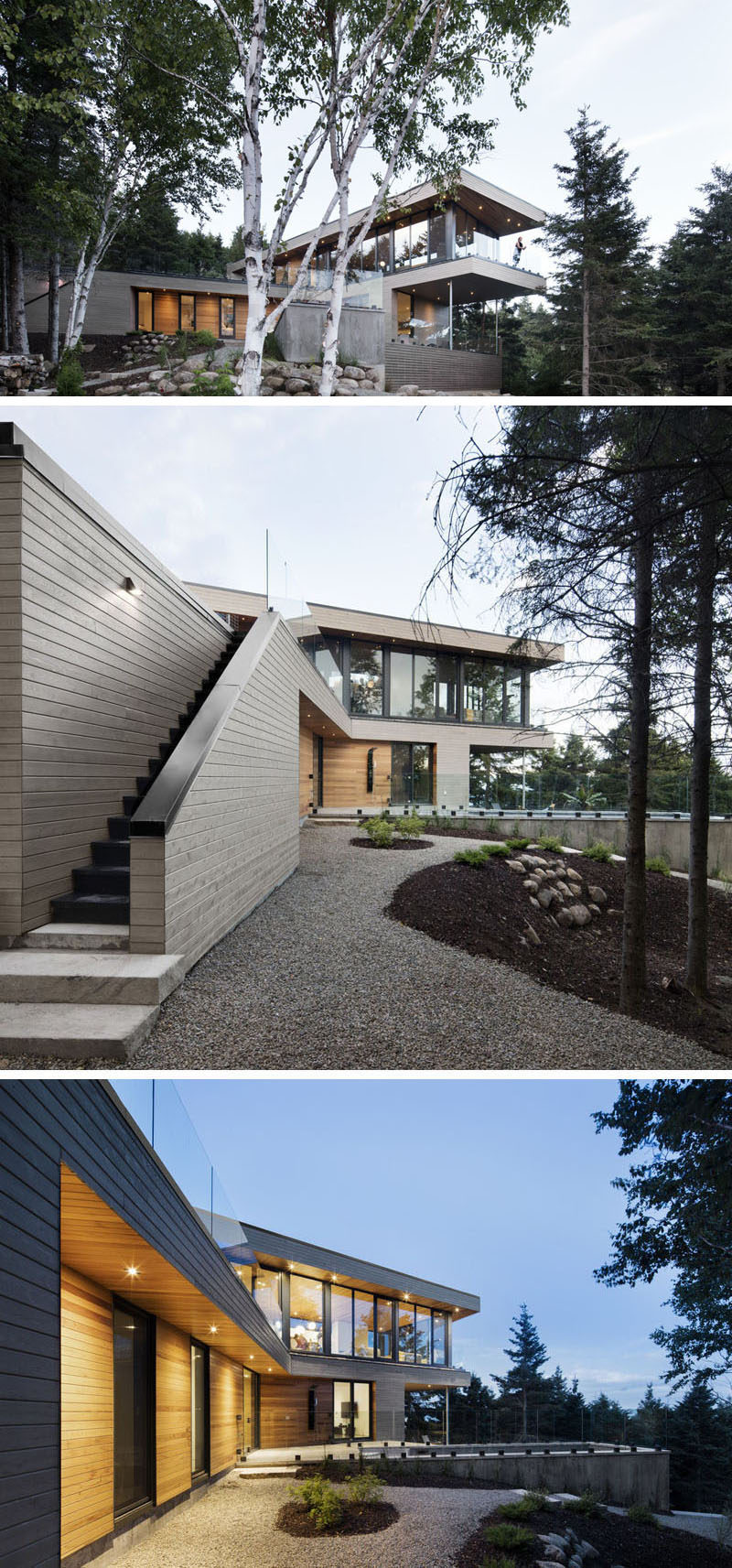 18 Modern House In The Forest // The design of this house lets the home owners enjoy the views of the surrounding forest and river. #ModernHouse #ModernArchitecture #HouseInForest #HouseDesign