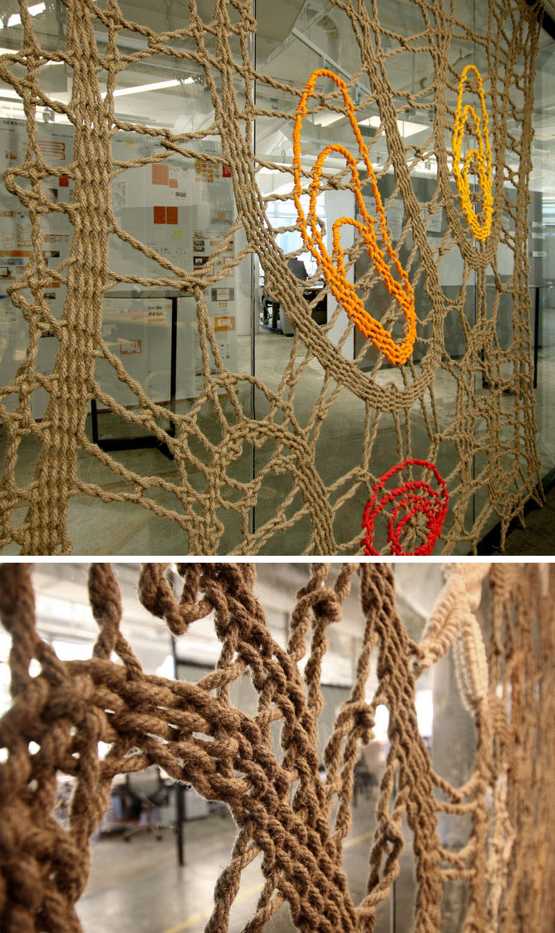 Artist Manca Ahlin of Mantzalin, was commissioned by Etsy to create a collection of handmade rope installations for their new head office in Dumbo, New York.