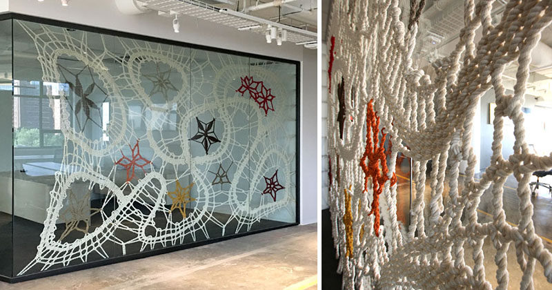 Artist Manca Ahlin of Mantzalin, was commissioned by Etsy to create a collection of handmade rope installations for their new head office in Dumbo, New York.