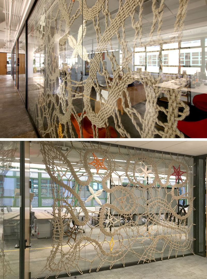 Artist Manca Ahlin of Mantzalin, was commissioned by Etsy to create a collection of handmade rope installations for their new head office in Dumbo, New York.