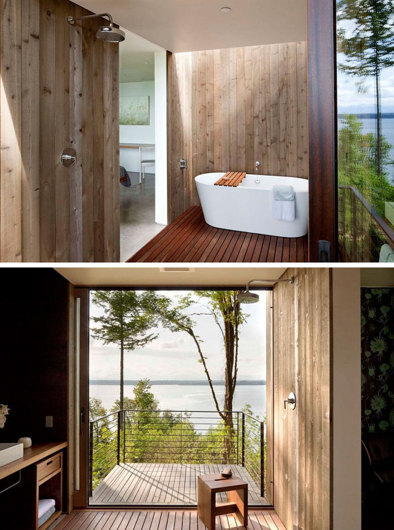 Bathroom Design Idea - Create a Spa-Like Bathroom At Home // Include luxurious wood details.