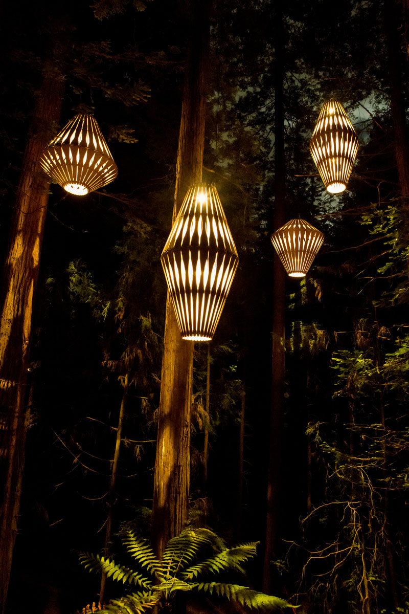 New Zealand based designer David Trubridge and Redwoods Treewalk Rotorua have worked together to create Redwoods Nightlights - New Zealand’s first design-led tourism experience that features a suspended tree walk surrounded by 30 of Trubridge's custom made light fixtures.