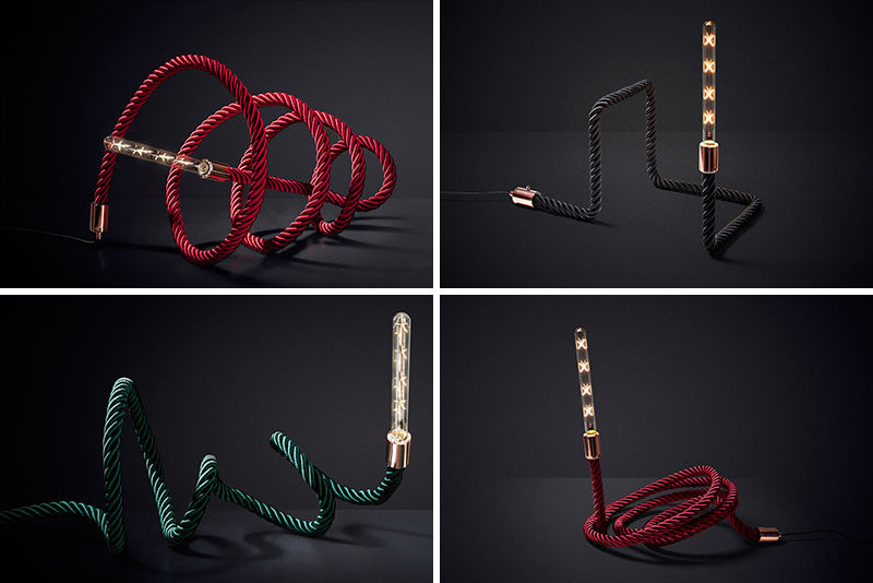 This unique lamp design includes a rope that can be bent or twisted into different shapes