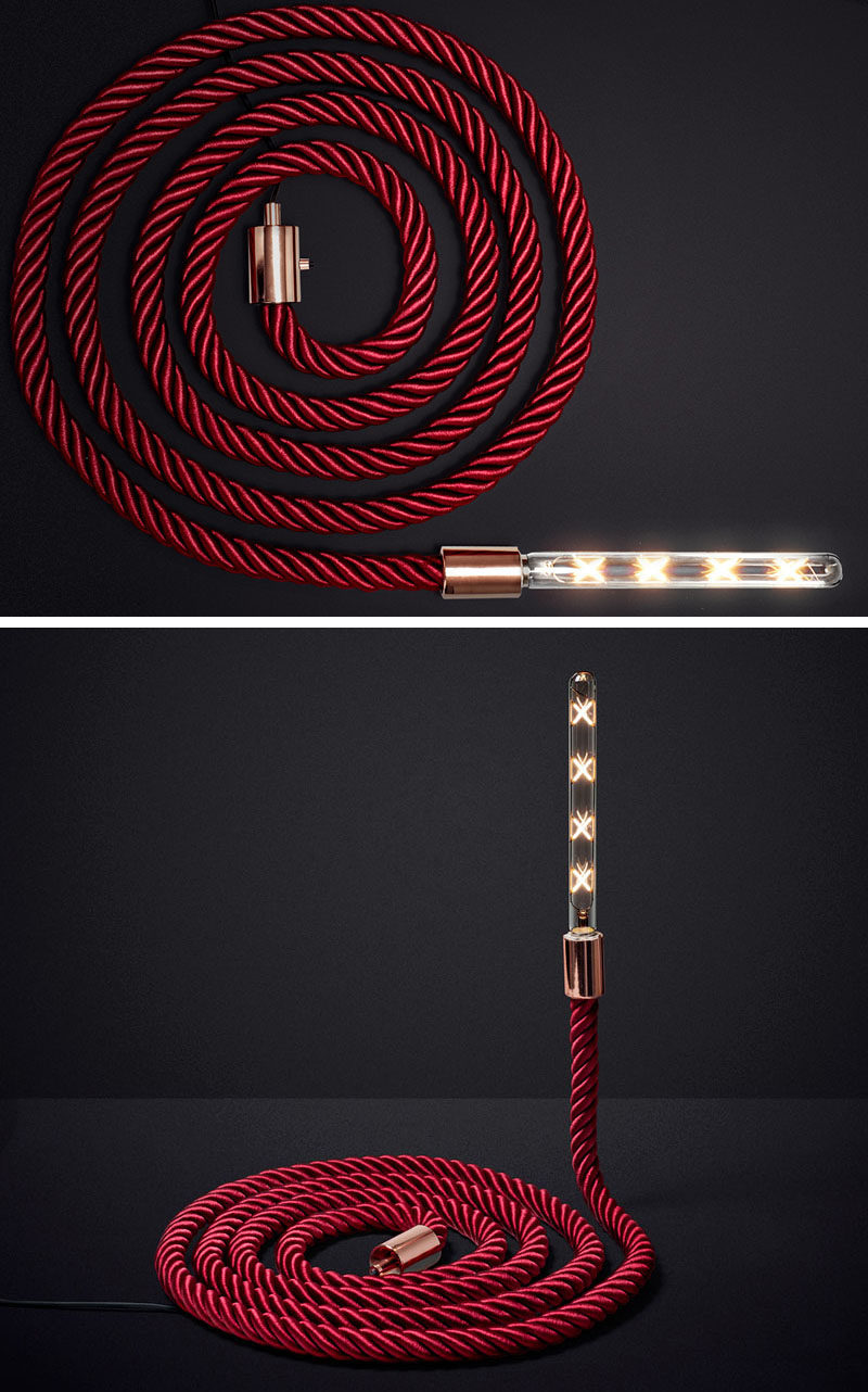 This unique lamp design includes a rope that can be bent or twisted into different shapes