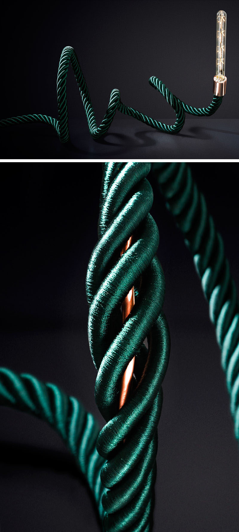 This unique lamp design includes a rope that can be bent or twisted into different shapes