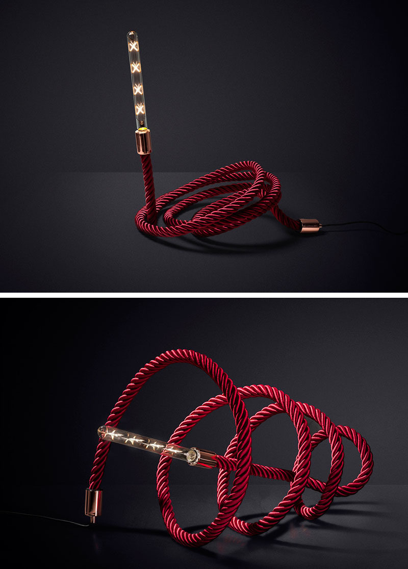 This unique lamp design includes a rope that can be bent or twisted into different shapes
