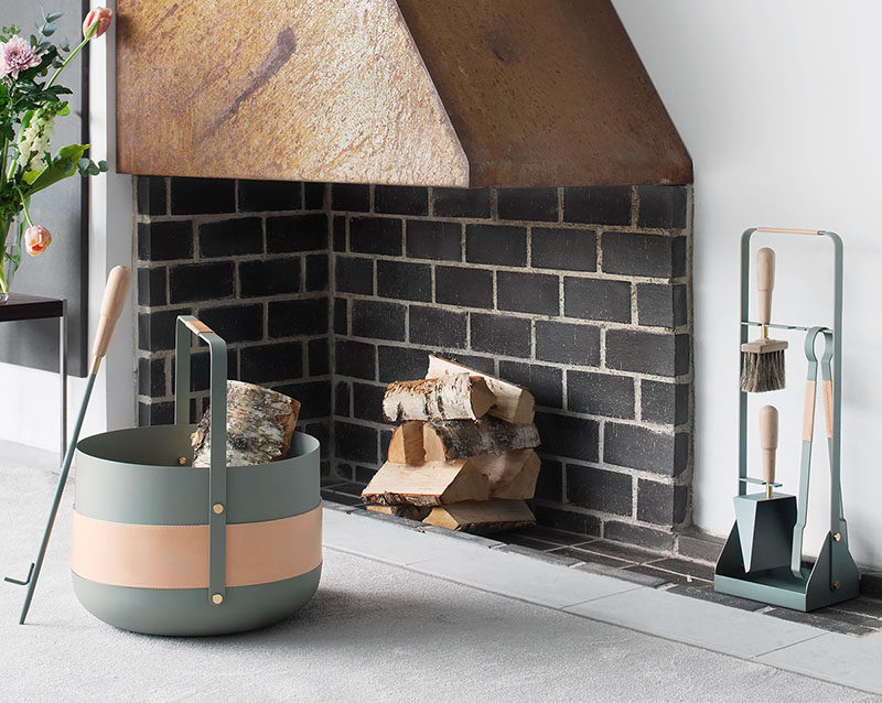 These new contemporary Scandinavian fireplace accessories are designed with beauty, simplicity, and form in mind