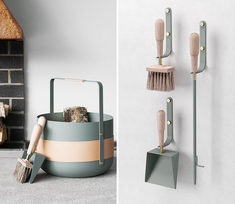 These new contemporary Scandinavian fireplace accessories are designed with beauty, simplicity, and form in mind