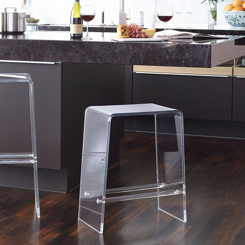 5 Ways To Use Acrylic Decor Throughout Your House // Kitchen - Bar stools typically don't take up much space but when they're made from acrylic, they appear to take up even less space.Bar stools typically don't take up much space but when they're made from acrylic, they appear to take up even less space.