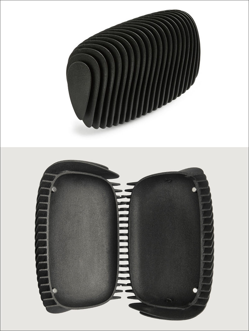 Rounded, curved layers of 3D printed nylon make up the design of this modern clutch and mimic the layout of the bending and parallel streets that make up Bern, the Swiss capital that inspired the design.