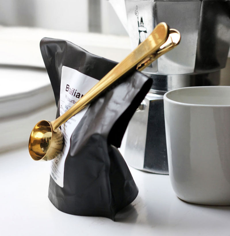 13 Modern Gift Ideas For Coffee Connoisseurs // Keep the beans or grounds fresh with this clip that also conveniently doubles as a coffee scoop.