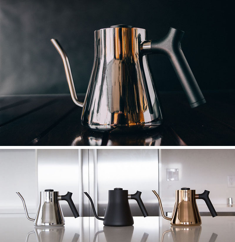 13 Modern Gift Ideas For Coffee Connoisseurs // These sleek kettles have a super thin spout that makes sure the water doesn't come pouring out too quickly to ensure you get the perfect pour over every time.