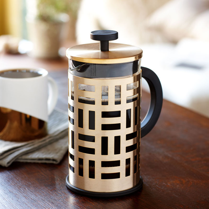 17 Modern Coffee Makers That You'll Want To Show Off // This metallic and geometric coffee press adds a sophisticated look to your coffee and turns making coffee into an elegant part of the day.