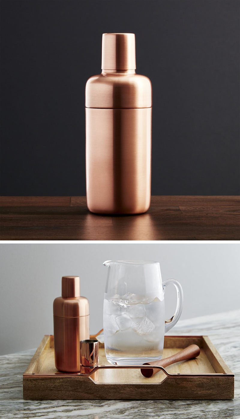 Kitchen Decor Ideas - 12 Ways To Add Copper To Your Kitchen // You and your guests will want to take all of your drinks shaken, not stirred with this minimalist copper martini shaker.