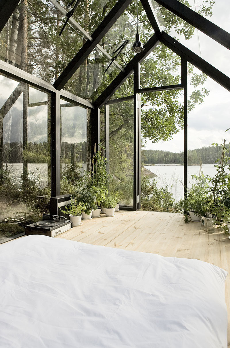 Ville Hara of Avanto Architects, together with Linda Bergroth, designed this modular greenhouse with shed that can be used as a bright garden oasis.