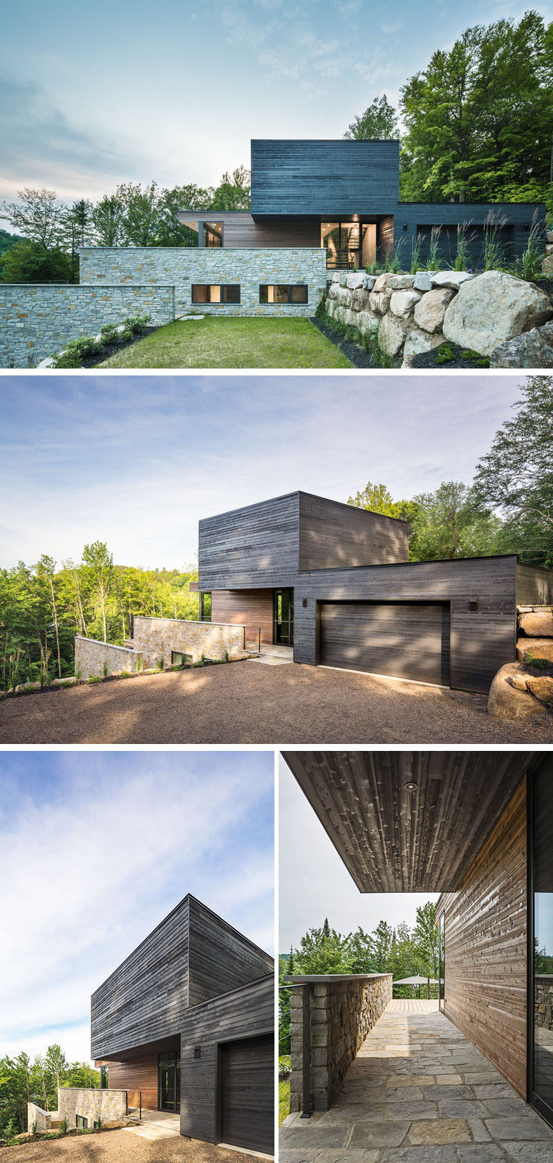 Light and dark wood have been used to separate the different areas of this home, with the dark wood section taking the form of a 'floating cube'.