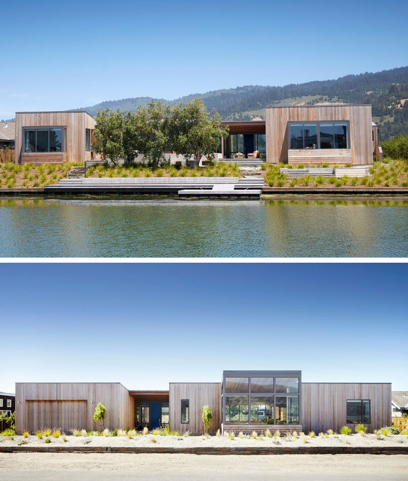 Turnbull Griffin Haesloop Architects have designed this wood-clad single storey house in Stinson Beach, California, that sits beside a lagoon.