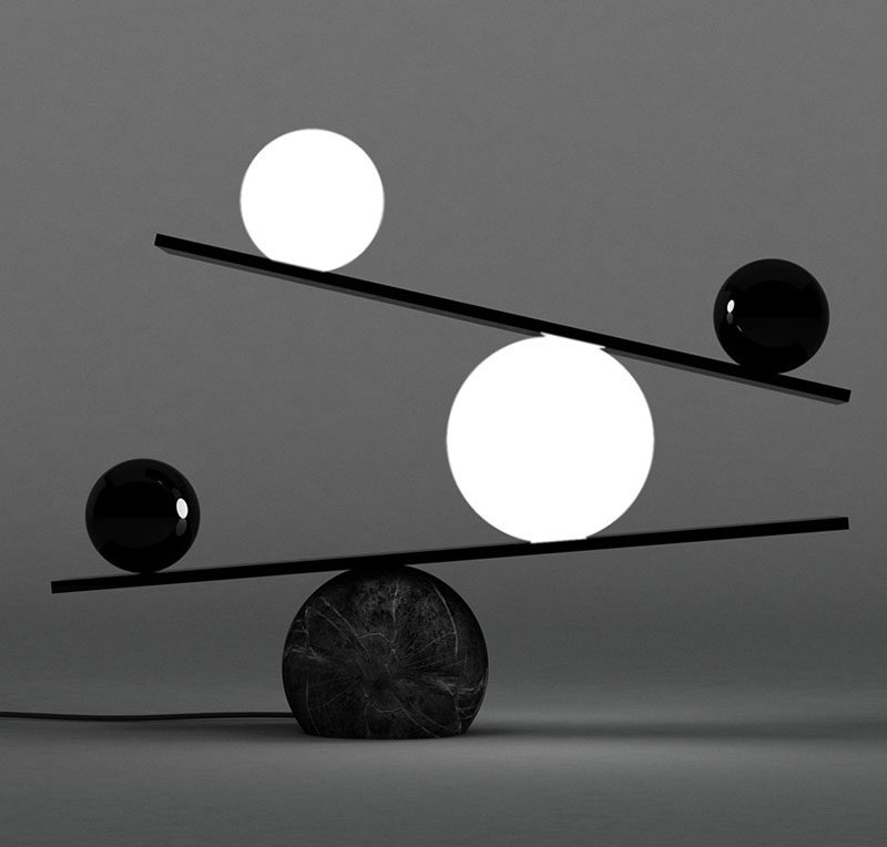 Unique Modern Lamp - The Balance table lamp, designed by Victor Castanera for manufacturer Oblure, is a lamp that creates a look of balance between dark and light, and black and white.