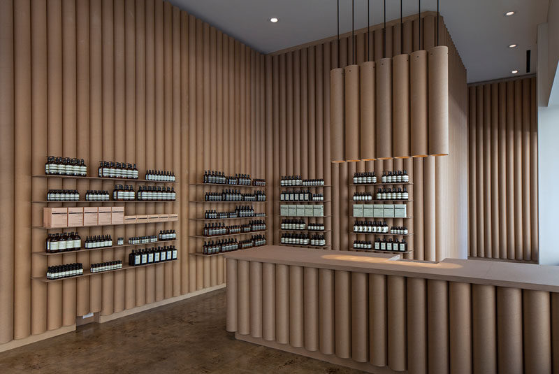 Modern store interior design ideas - Brooks + Scarpa designed this Aesop retail store in downtown LA that features 6 inch cardboard tube walls, furniture and fixtures.