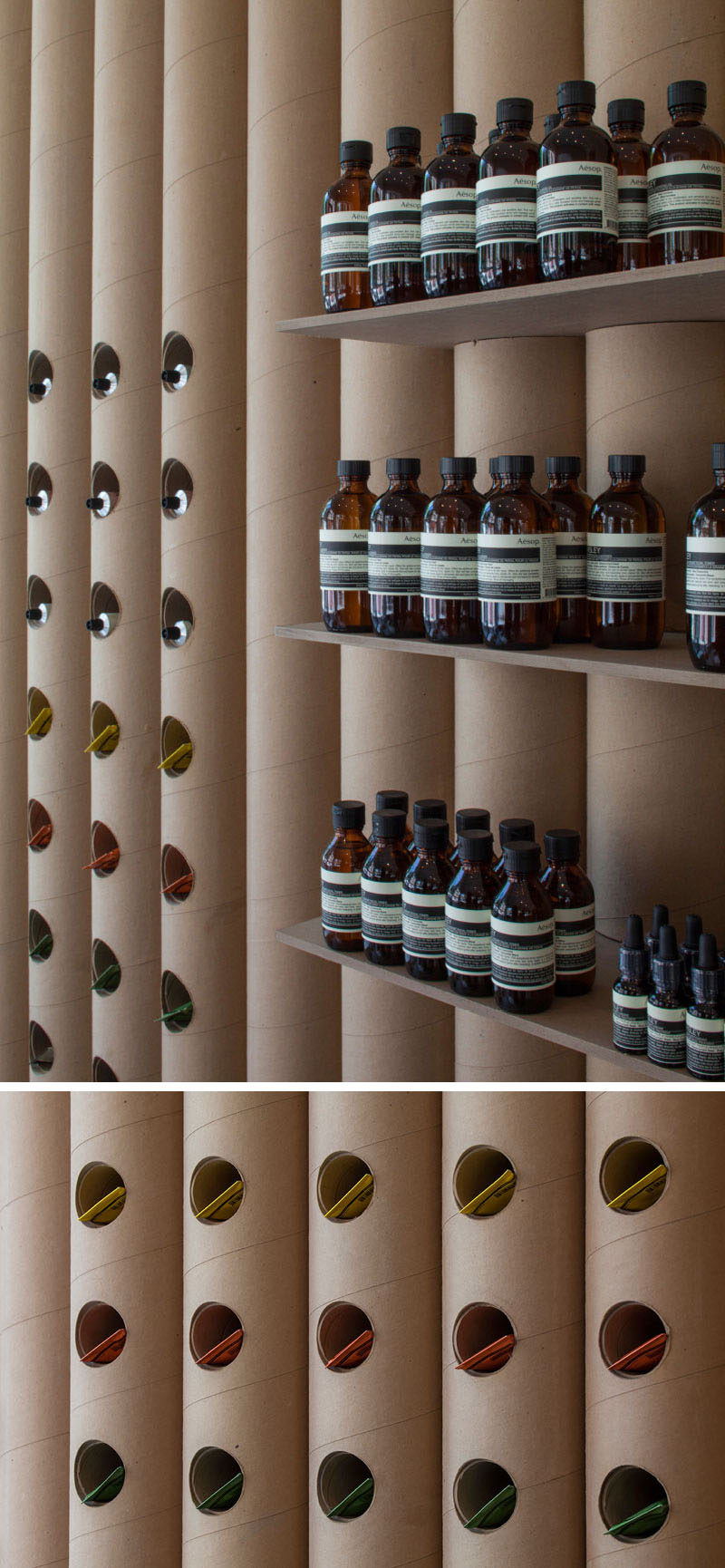 Modern store interior design ideas - Brooks + Scarpa designed this Aesop retail store in downtown LA that features 6 inch cardboard tube walls, furniture and fixtures.