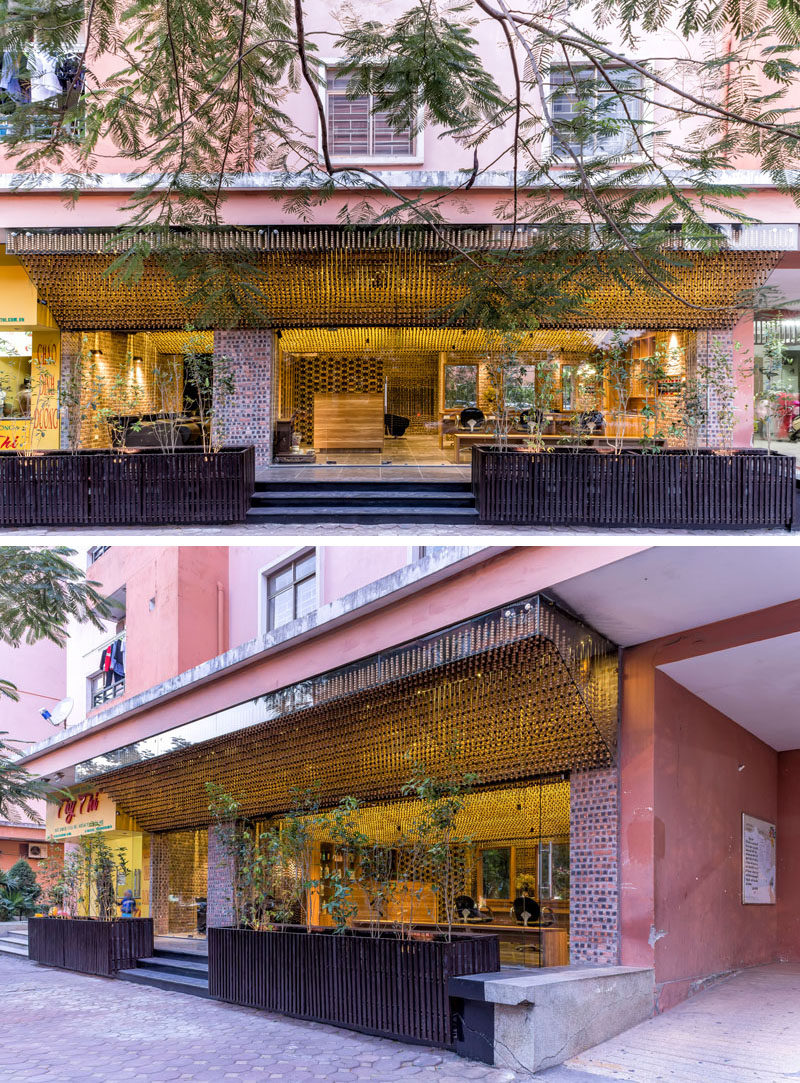 H&P Architects have recently completed this hair salon in Hanoi, Vietnam, that has 200,000 wood beads covering the ceiling.