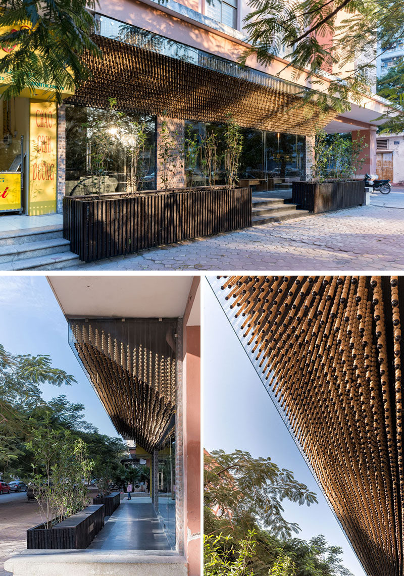 Ceiling Design Ideas - 200,000 Wood Beads Cover The Ceiling In This Hair Salon