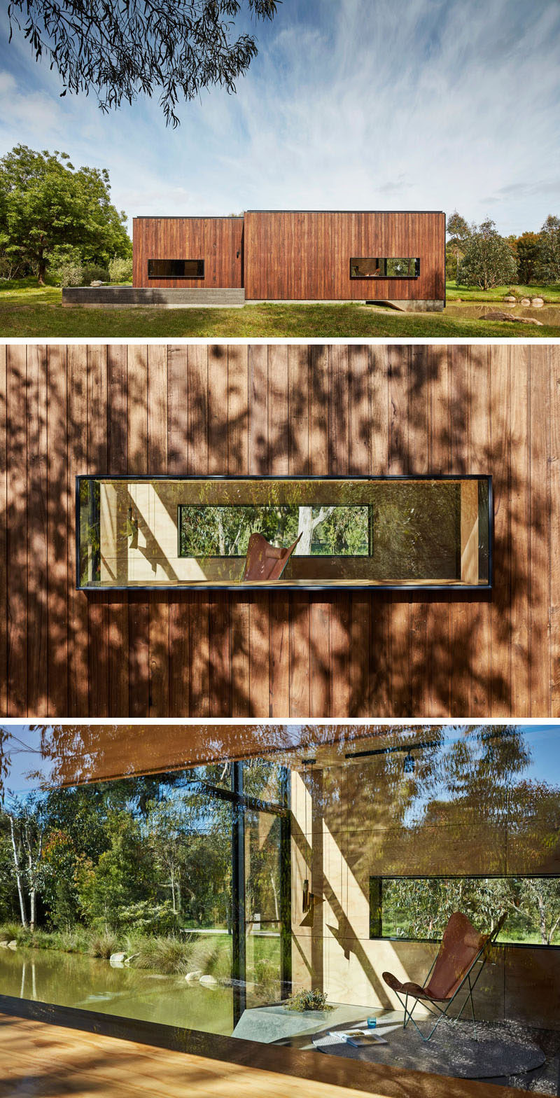 This backyard retreat is clad in Hardwood Shiplap (Silvertop Ash) with a Cutek ‘Black Ash’ Oil Finish, while the galvanised steel in a black finish frames the windows and makes them stand out from the rest of the siding.