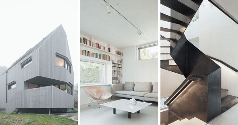 An angular exterior surrounds the minimalist interior of this house in ...