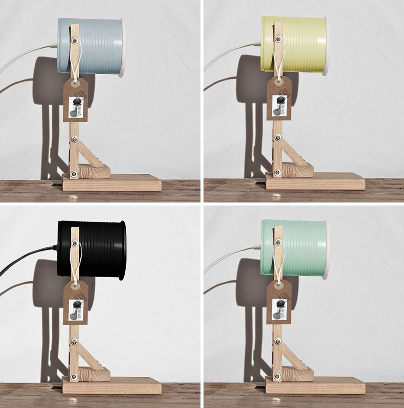 Design studio iLiui, have created this modern table lamp that uses wood and matte painted recycled tin cans as part of the design.