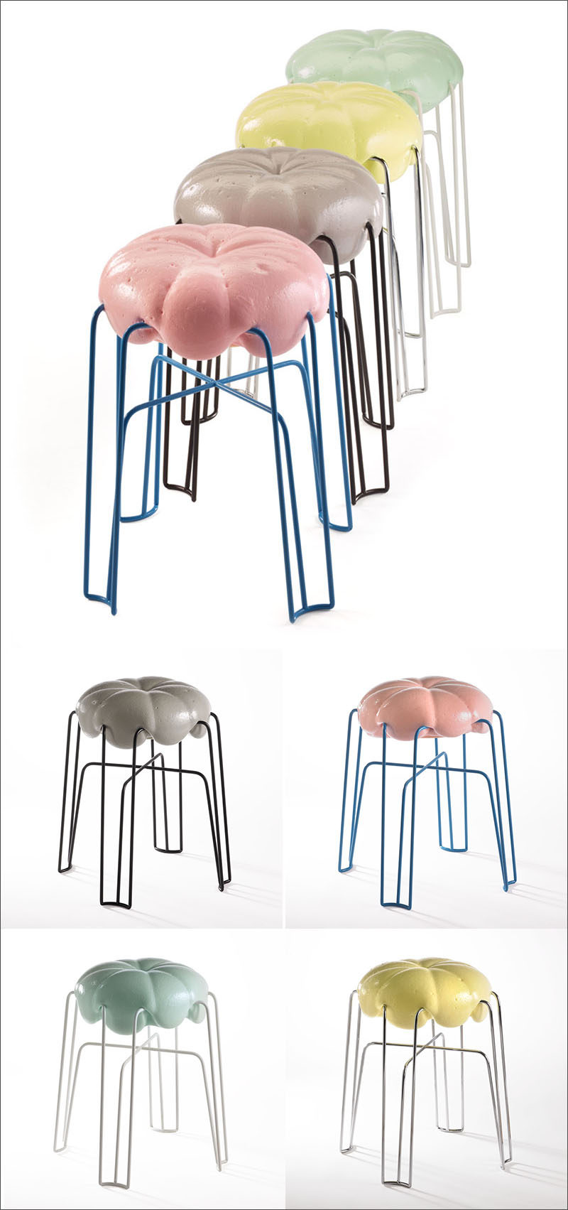 Unique Modern Furniture Design - Inspired by the value and power of play, German product designer Paul Ketz has created Marshmallow - a steel framed stool covered with a soft foam seat that mimics the look of fluffy marshmallow creme.