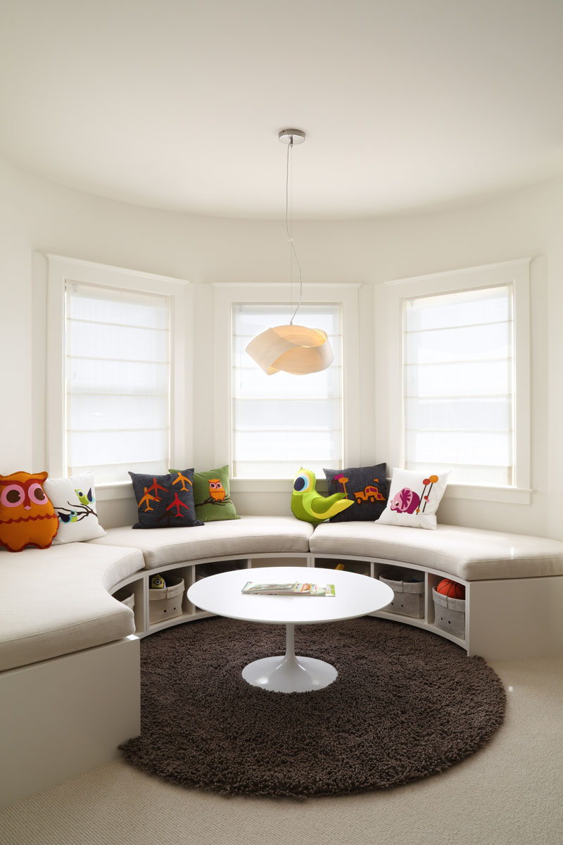 Kids Bedroom Idea - Create A Curved Window Seat With Built-in Storage Under A Bay Window