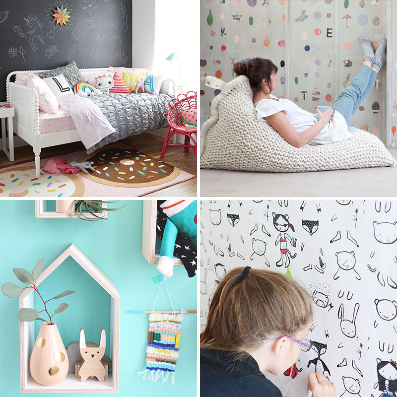 Here's a collection of cute bedroom decorating ideas perfect for a girl or tween, that include chalkboard walls, wall art and comfortable furniture.